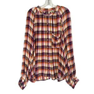 Pilcro Anthropologie Button Up Shirt Womens 3X Purple Bishop Sleeve Soft Gauze